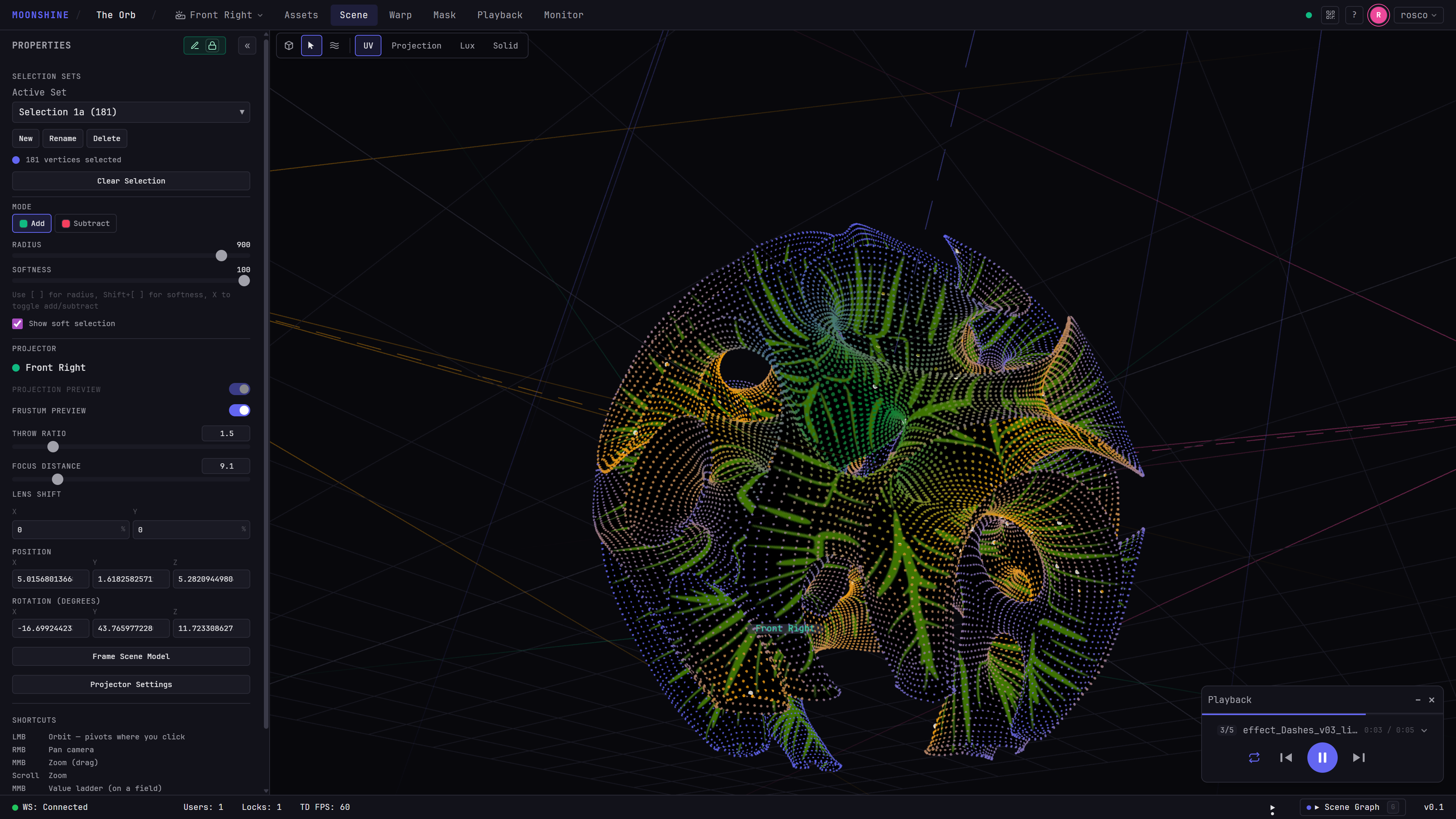 3D mesh warping with soft selection.